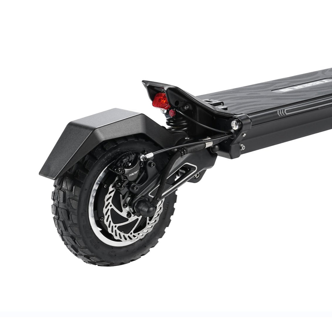 Hiley Tiger 10 GTR electric scooter - Close-up of mechanical disc brakes Trottinette électrique Hiley Tiger 10 GTR - Gros plan sur les freins à disque mécaniques